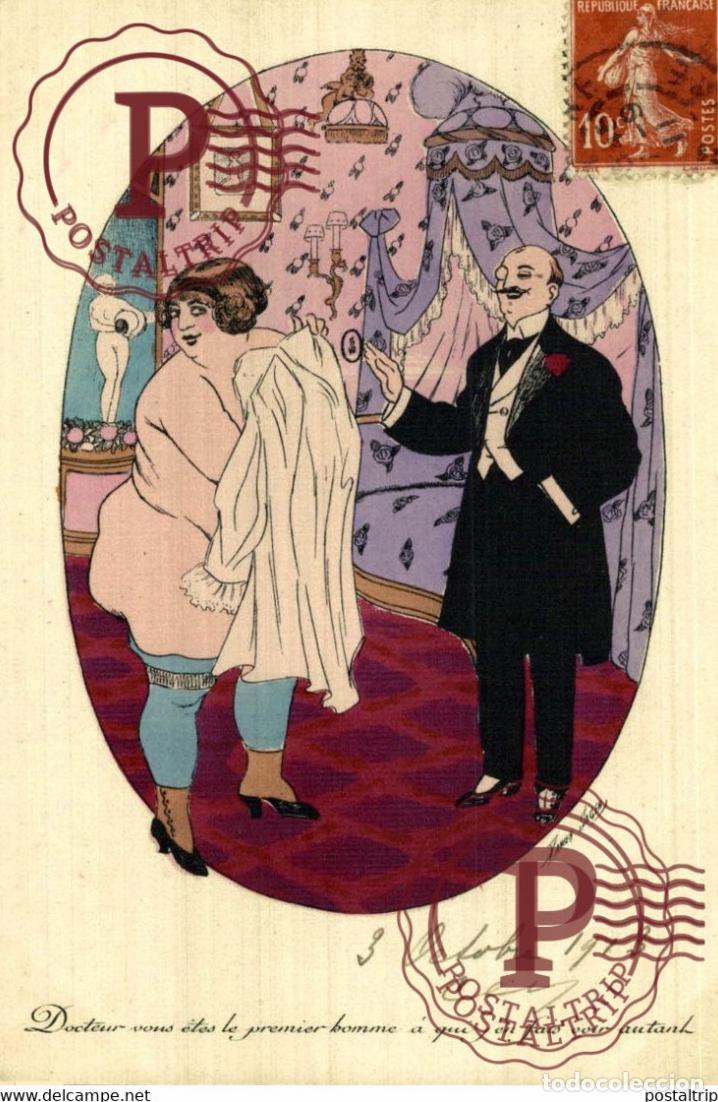 Postkarten: ILLUSTRATEUR XAVIER SAGER. DOCTEUR VOUS ETES LE PREMIER BOMME A QUI JEN FAIS...