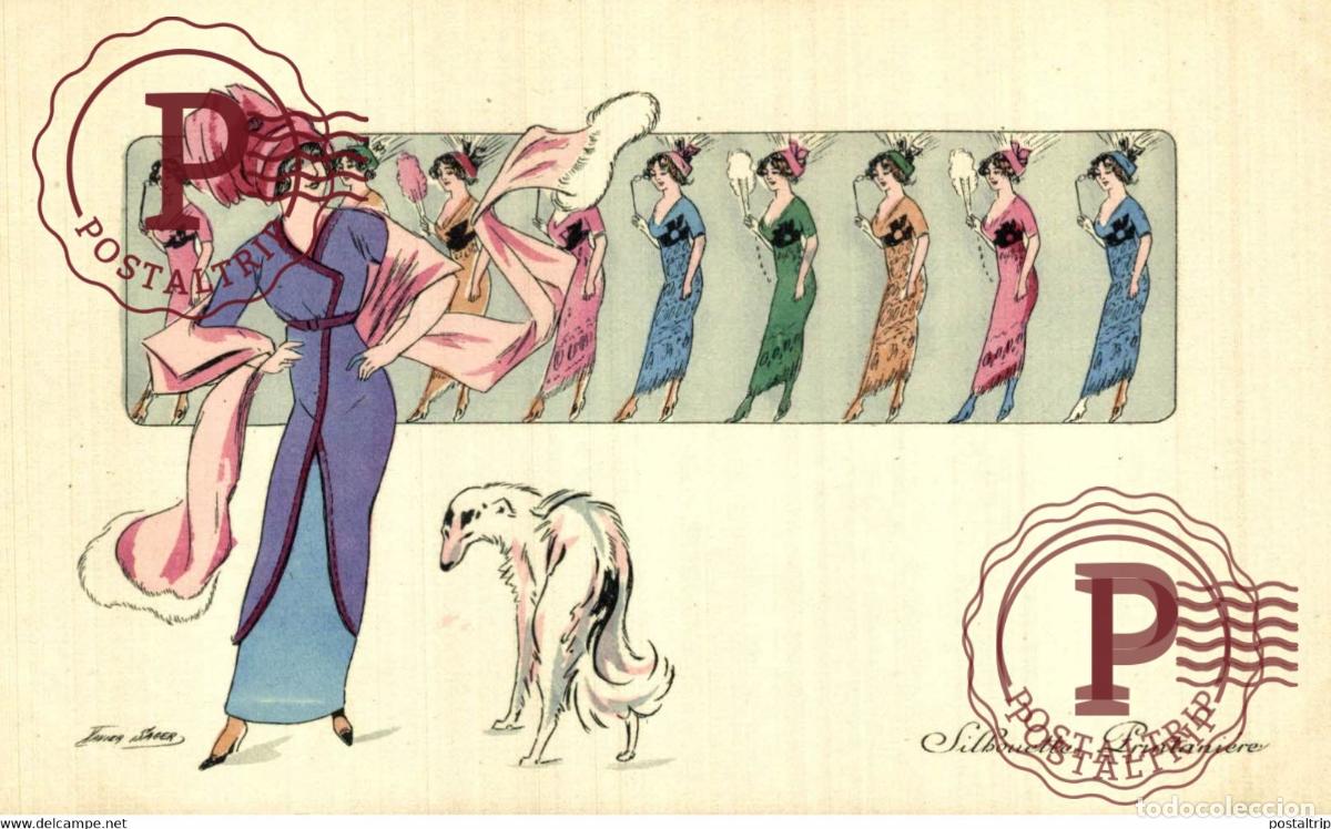 Postkarten: ILLUSTRATEUR XAVIER SAGER. B. M. PARIS 516. Silhouette Pritani&egrave;re PERROS CHIEN DOGS.
