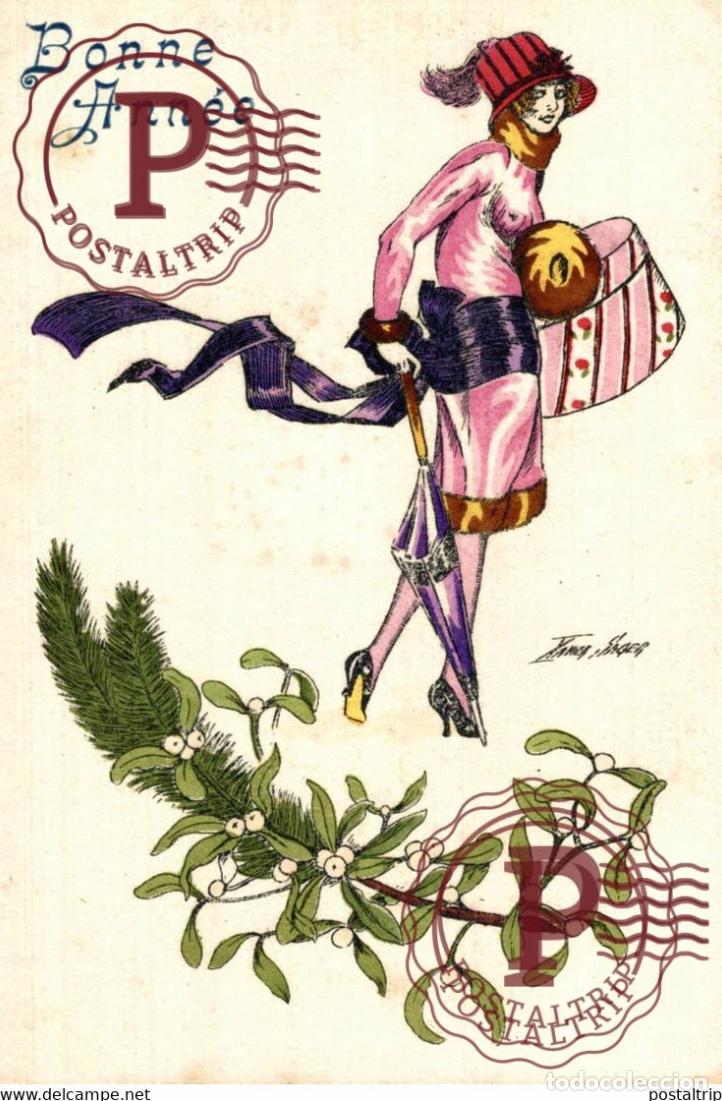 Postales: ILLUSTRATEUR XAVIER SAGER Mode femme Art deco Fantaisies Parisiennes Aquarell&eacute;es Souhaits Petites Fe