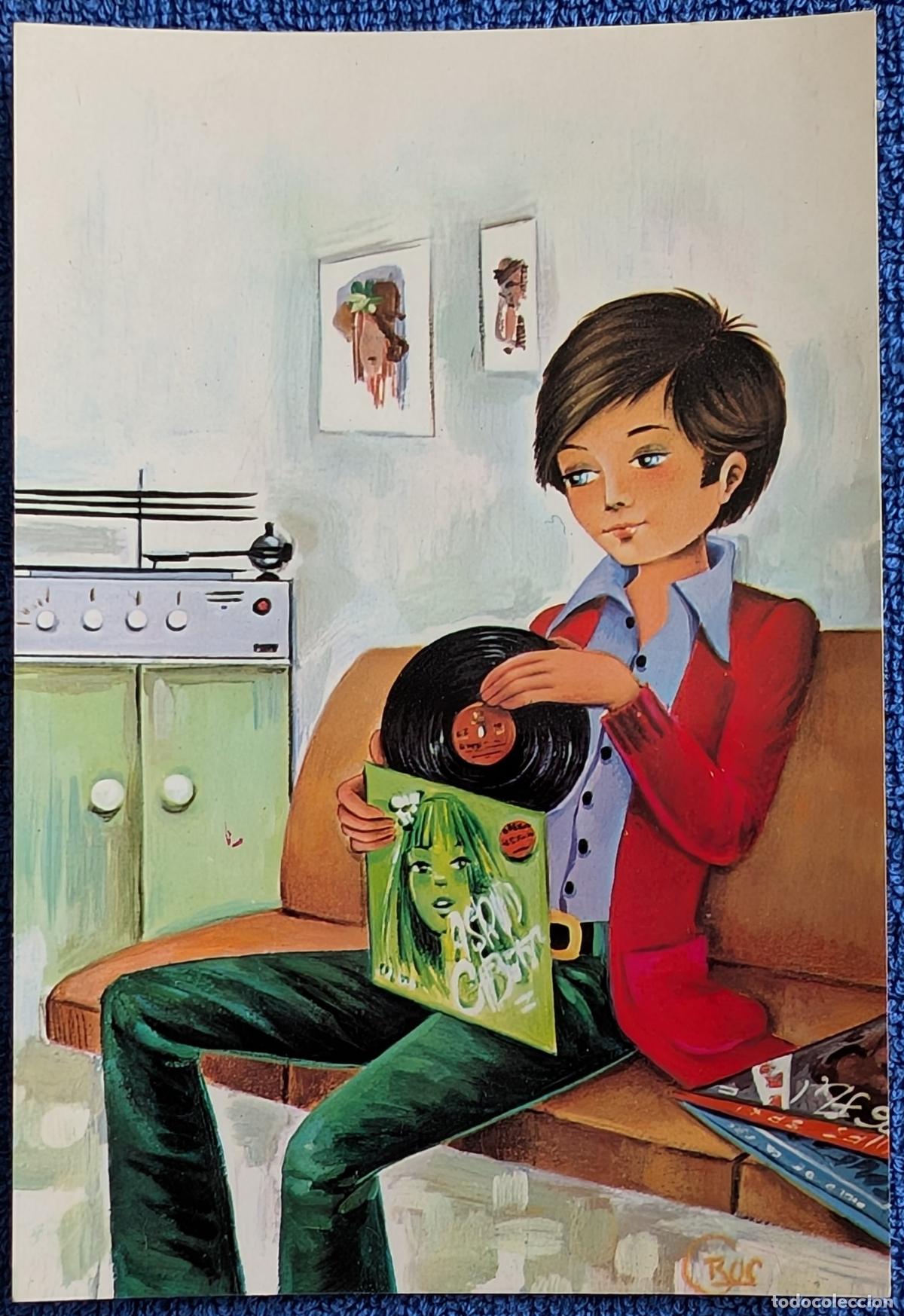 Postales: Antigual y simp&aacute;tica postal ideal para regalar a un coleccionista de discos (1977) &iexcl;Impecable!
