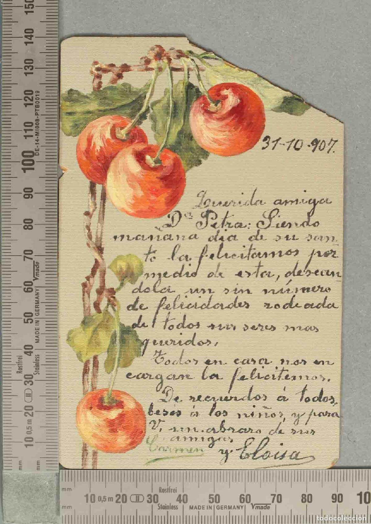 Postales: POSTAL. Felicitaci&oacute;n. PINTADA A MANO. 1907 SIG&Uuml;ENZA