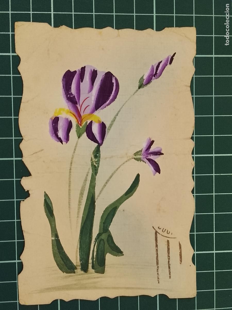 Postales: FLOR - DIBUJO ORIGINAL A MANO SOBRE POSTAL ANTIGUA-(116.003)