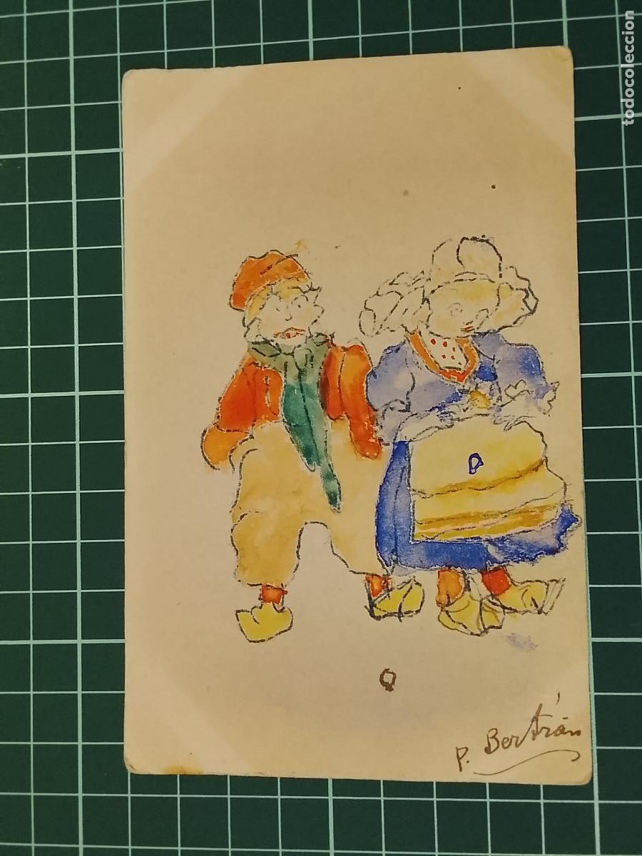 Postales: PAQUITA BERTRAN DIBUJO ORIGINAL A MANO SOBRE POSTAL ANTIGUA -VER FOTOS-(116.026)