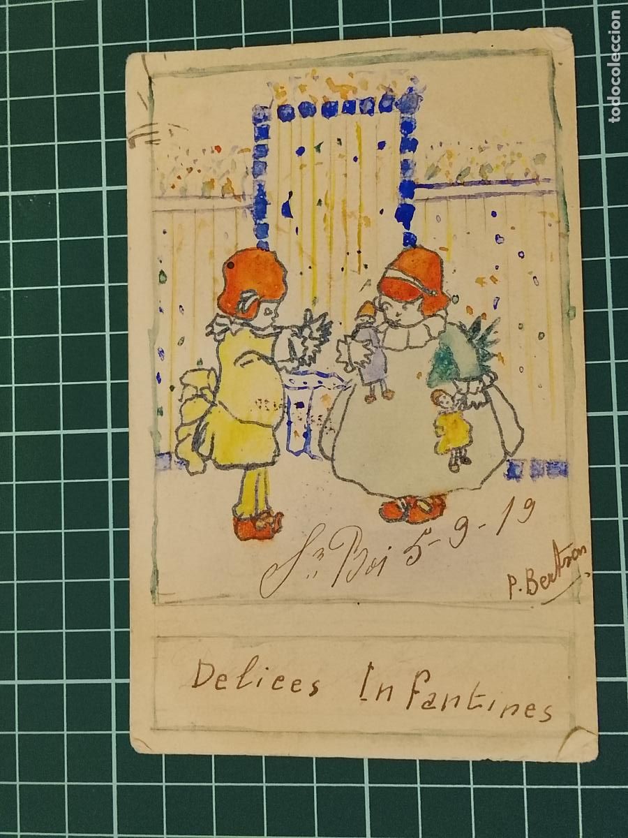 Postales: PAQUITA BERTRAN DIBUJO ORIGINAL A MANO SOBRE POSTAL ANTIGUA -VER FOTOS-(116.027)