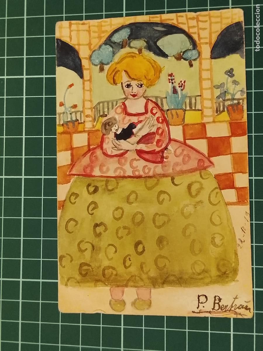 Postales: PAQUITA BERTRAN DIBUJO ORIGINAL A MANO SOBRE POSTAL ANTIGUA -VER FOTOS-(116.028)