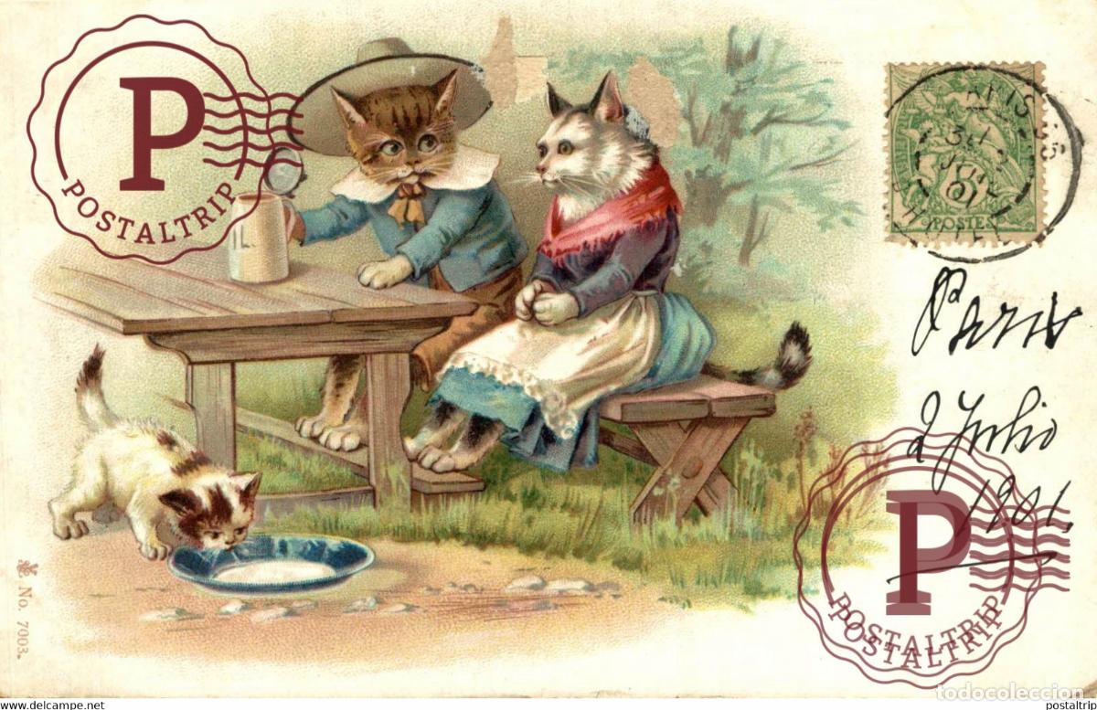Postales: ILUSTRADA. ILLUSTRATEUR. GATOS. CHAT. CAT. ANTROPOMORPHIC. ANTROPOMORFICO.