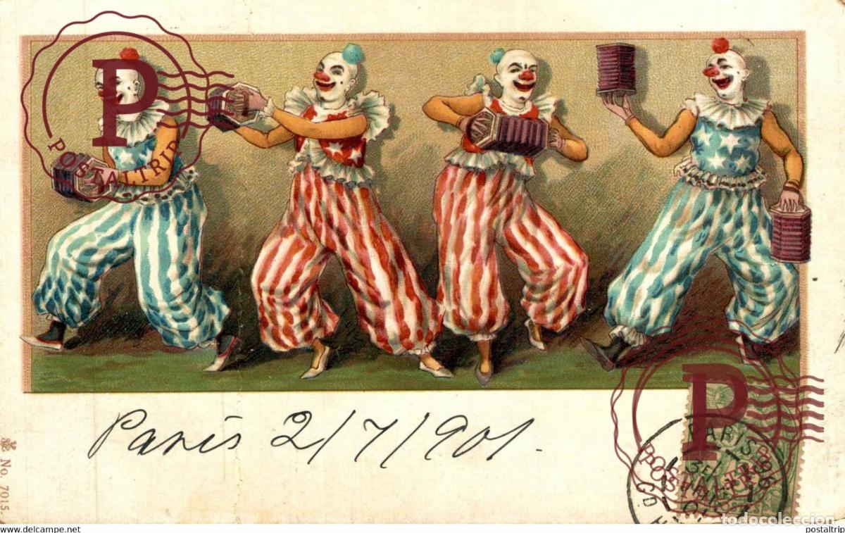 Postales: ILUSTRADA. ILLUSTRATEUR. CIRCO. CIRCUS. PAYASO CLOWN. N&ordm; 7015 MUSIC MUSICIAN MUSICOS