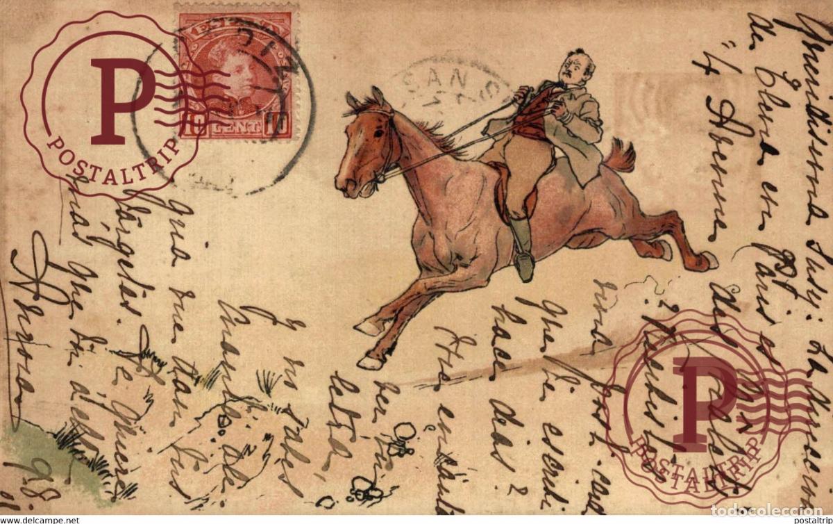Postales: ILUSTRADA. ILLUSTRATEUR. ILLUSTRATION HIPICA. EQIITATION. HORSE RIDING 1901.