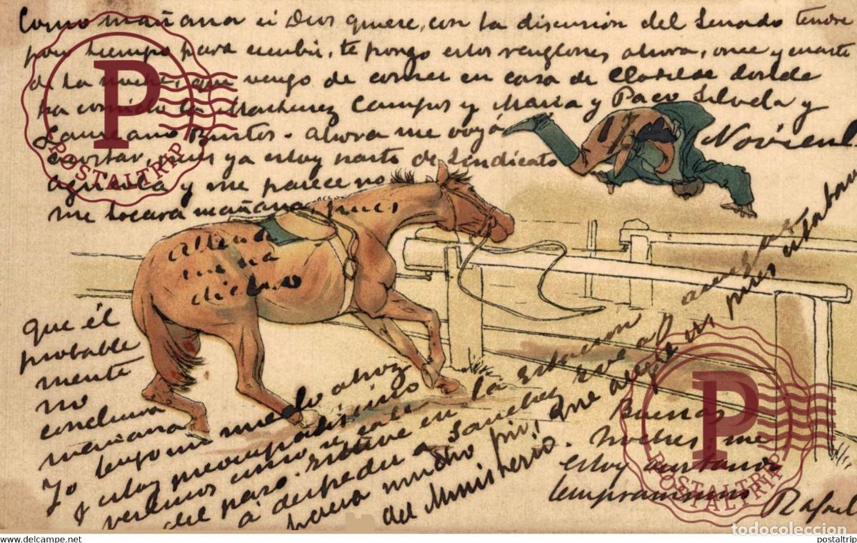 Postcards: ILUSTRADA. ILLUSTRATEUR. ILLUSTRATION HIPICA. EQIITATION. HORSE RIDING 1901.