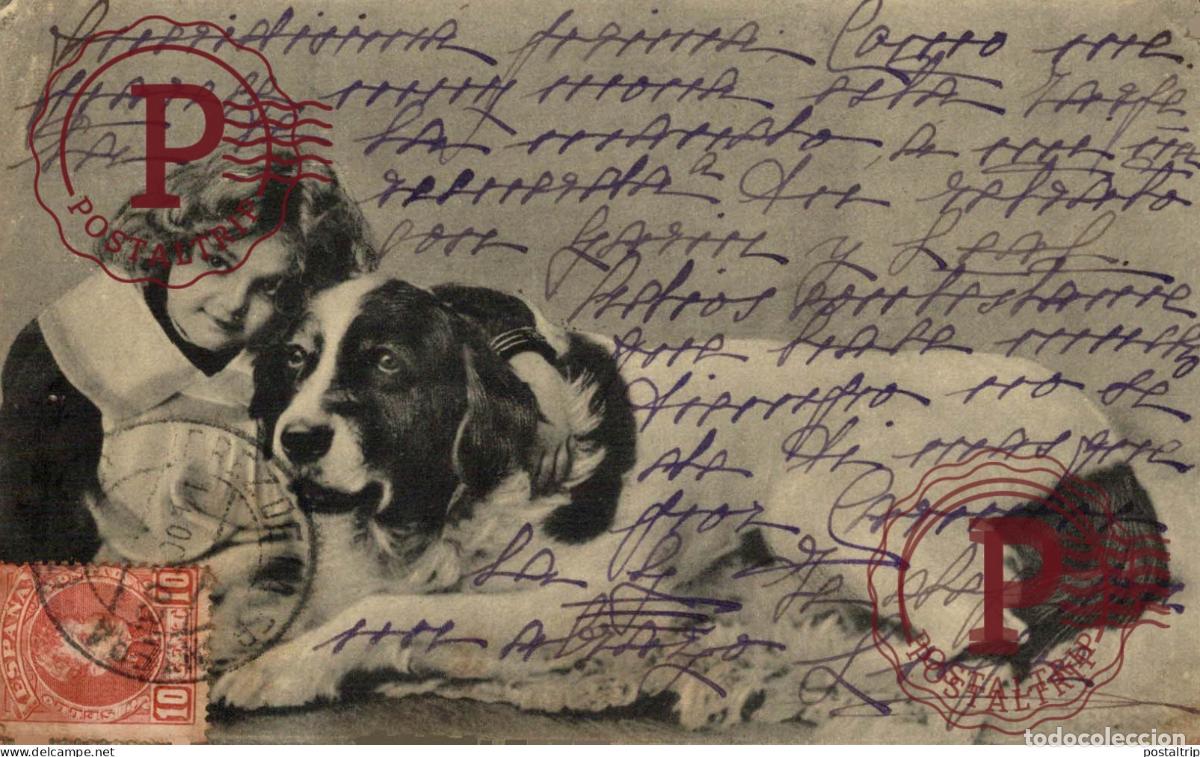 Postales: ILUSTRADA. ILLUSTRATEUR. GIRL AND DOG. NI&Ntilde;A Y PERRO.