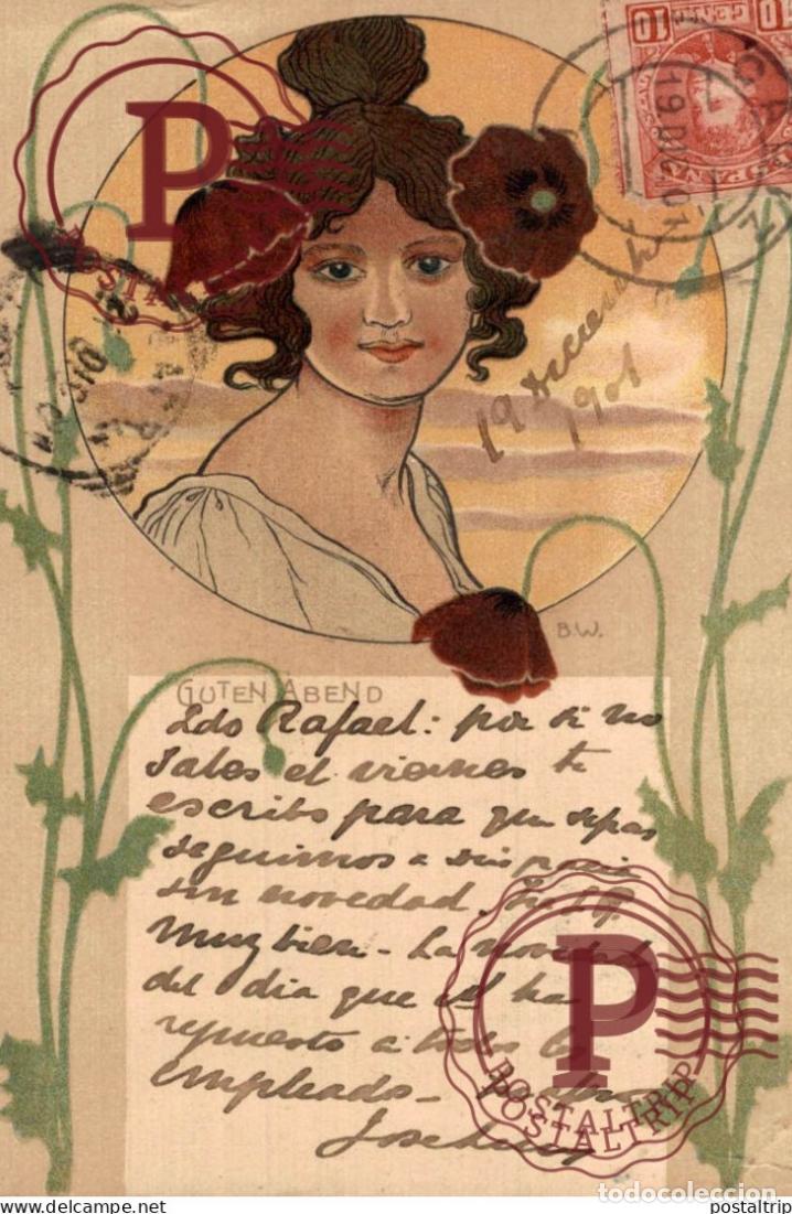Postales: ILUSTRADA. ILLUSTRATEUR. BW. GUTEN ABEND. ART NOUVEAU