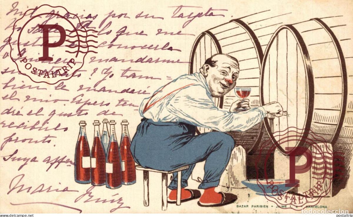 Cartes Postales: ILUSTRADA. ILLUSTRATEUR. PAYASO Y CERDOS. CLOWN. BORRACHO. DRUNK.