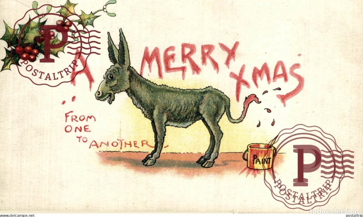 Postales: DONKEY. BURRO. MERRY XMAS. FROM ONE TO ANOTHER.