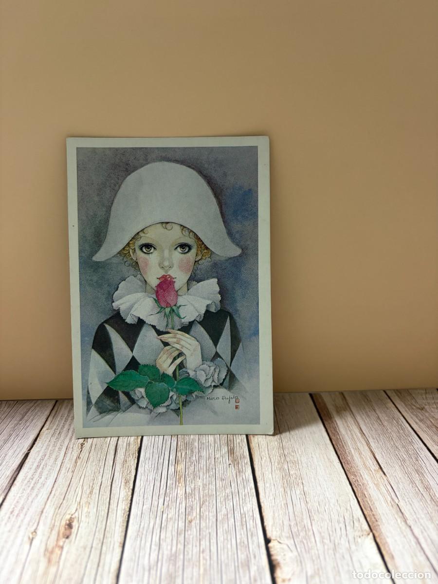 Postales: TARJETA POSTAL ART&Iacute;STICA - MINA FUJITA - &rdquo;ARLEQU&Iacute;N CON ROSA&rdquo;