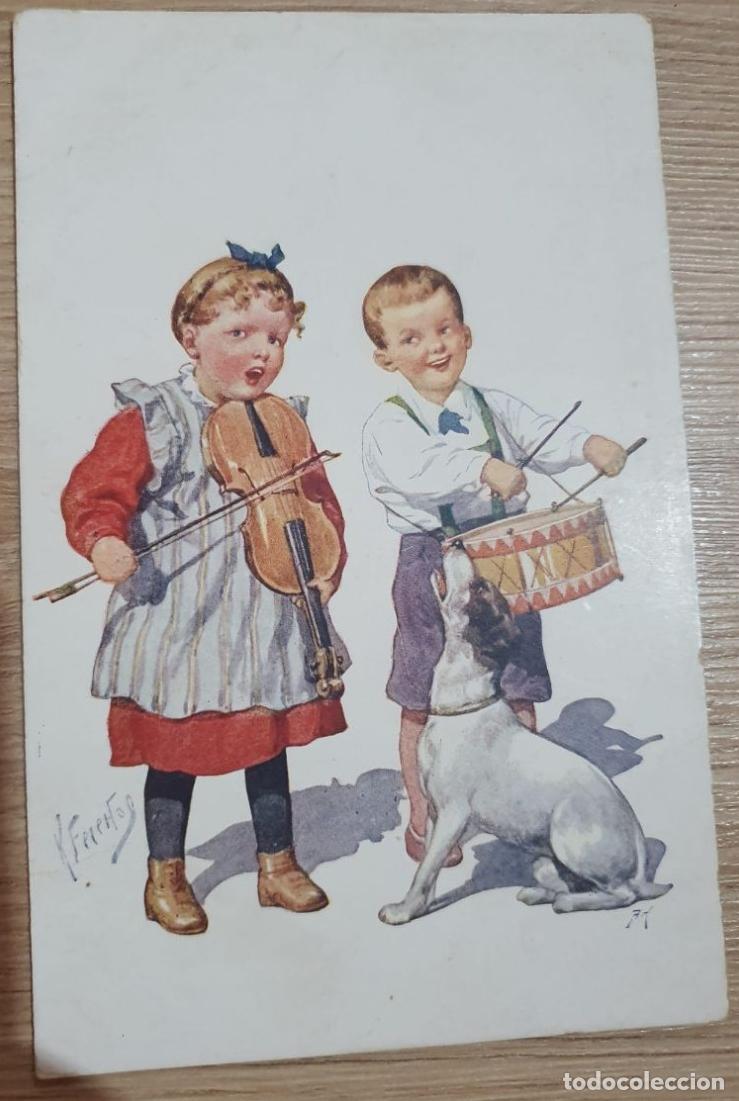 Postales: ILUSTRADA. ILLUSTRATEUR. KARL FEREITAG. NI&Ntilde;OS. KIDS. ENFANT. MUSICOS. MUSICIANS. DOG CHIEN. PERRO