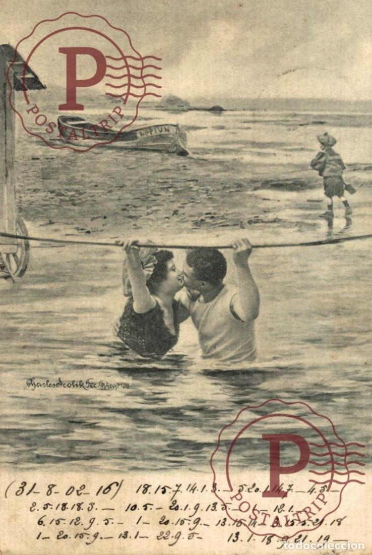 Postales: ILUSTRADA. ILLUSTRATEUR. COUPLE DE BAIGNEUR. KISS. BESO. BISOUS. CHARLES SCOLIK