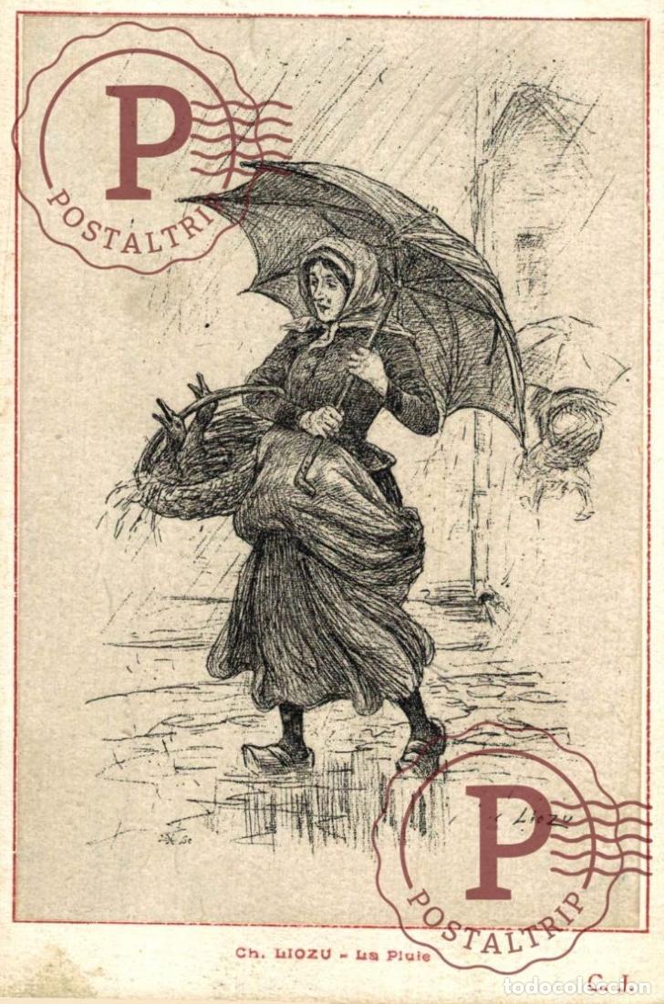 Postales: ILUSTRADA. ILLUSTRATEUR. LIOZU , marchande de canards LA PLUIE