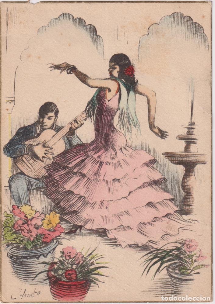 Postales: ILUSTRADOR:E,COLOMBO, BAILE FLAMENCO, GUITARRISTA - DORSO EN BLANCO