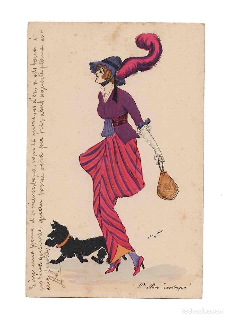 Postales: TARJETA POSTAL MODA ILUSTRADA A MANO POR XAVIER SAGER. CIRCULADA A BARCELONA 1914