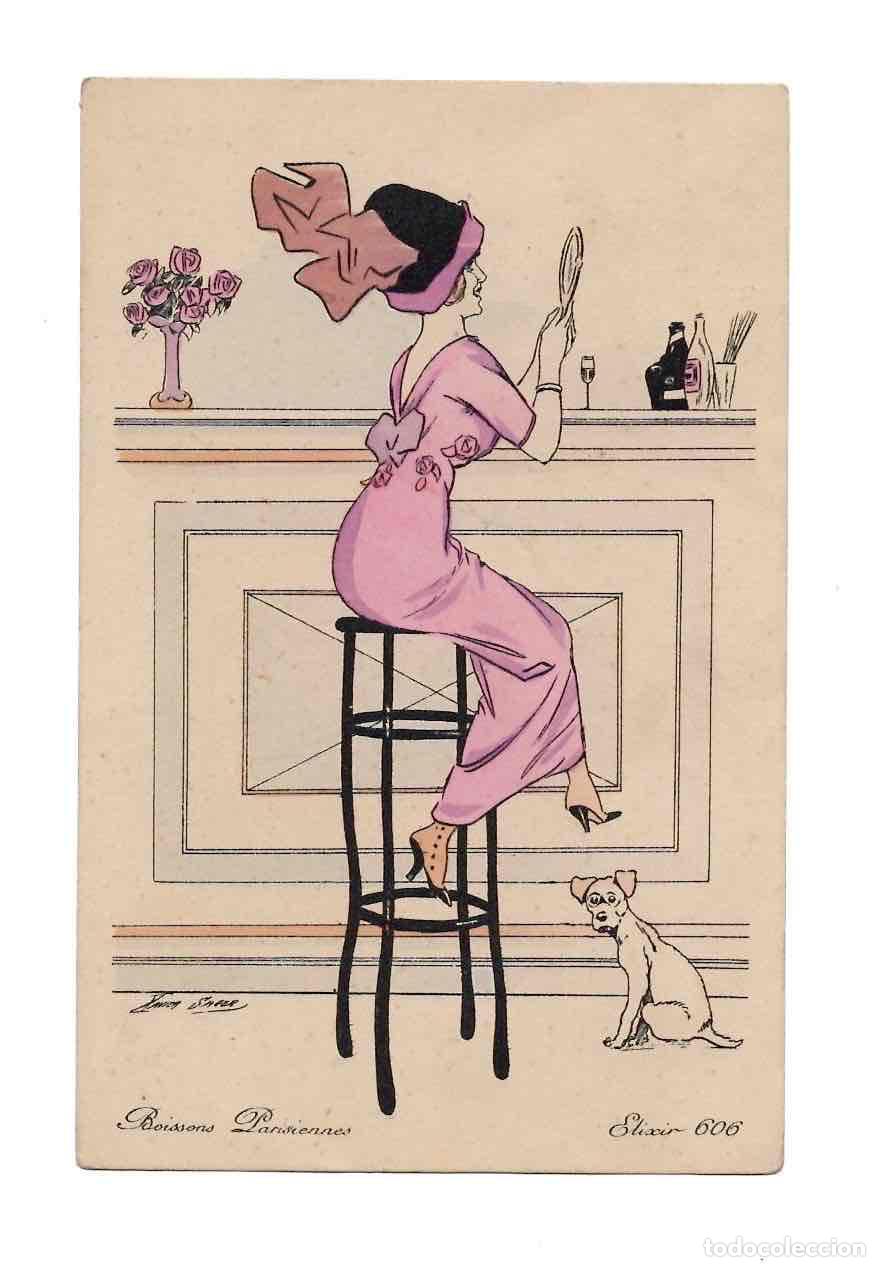 Postales: TARJETA POSTAL MODA ILUSTRADA A MANO POR XAVIER SAGER. BOISSONS PARISIENNES C.1915