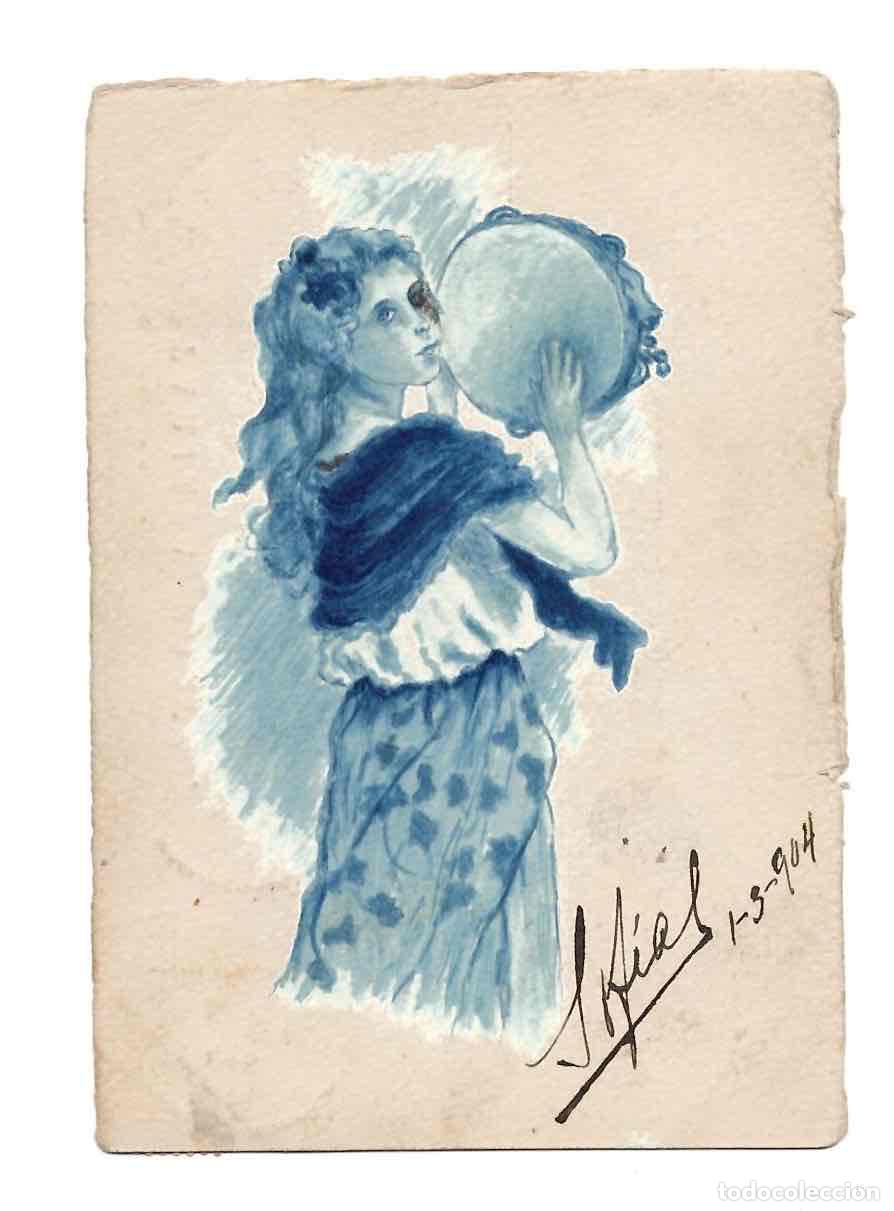 Postales: TARJETA POSTAL CON ESCENA ACUARELADA PINTADA A MANO. FIRMADA. A&Ntilde;O 1904