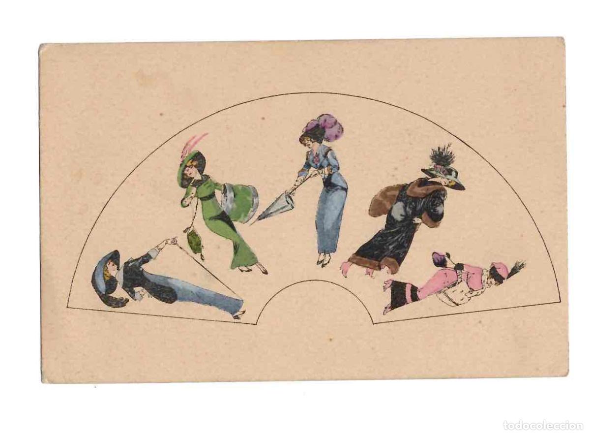 Postales: TARJETA POSTAL MODA ILUSTRADA A MANO POR XAVIER SAGER. EN FORM DE ABANICO. C.1915