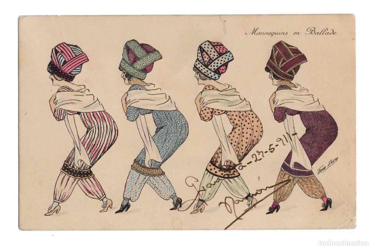 Postales: TARJETA POSTAL MODA ILUSTRADA A MANO POR XAVIER SAGER. MANNEQUINS EN BALLADE. A&Ntilde;O 1911