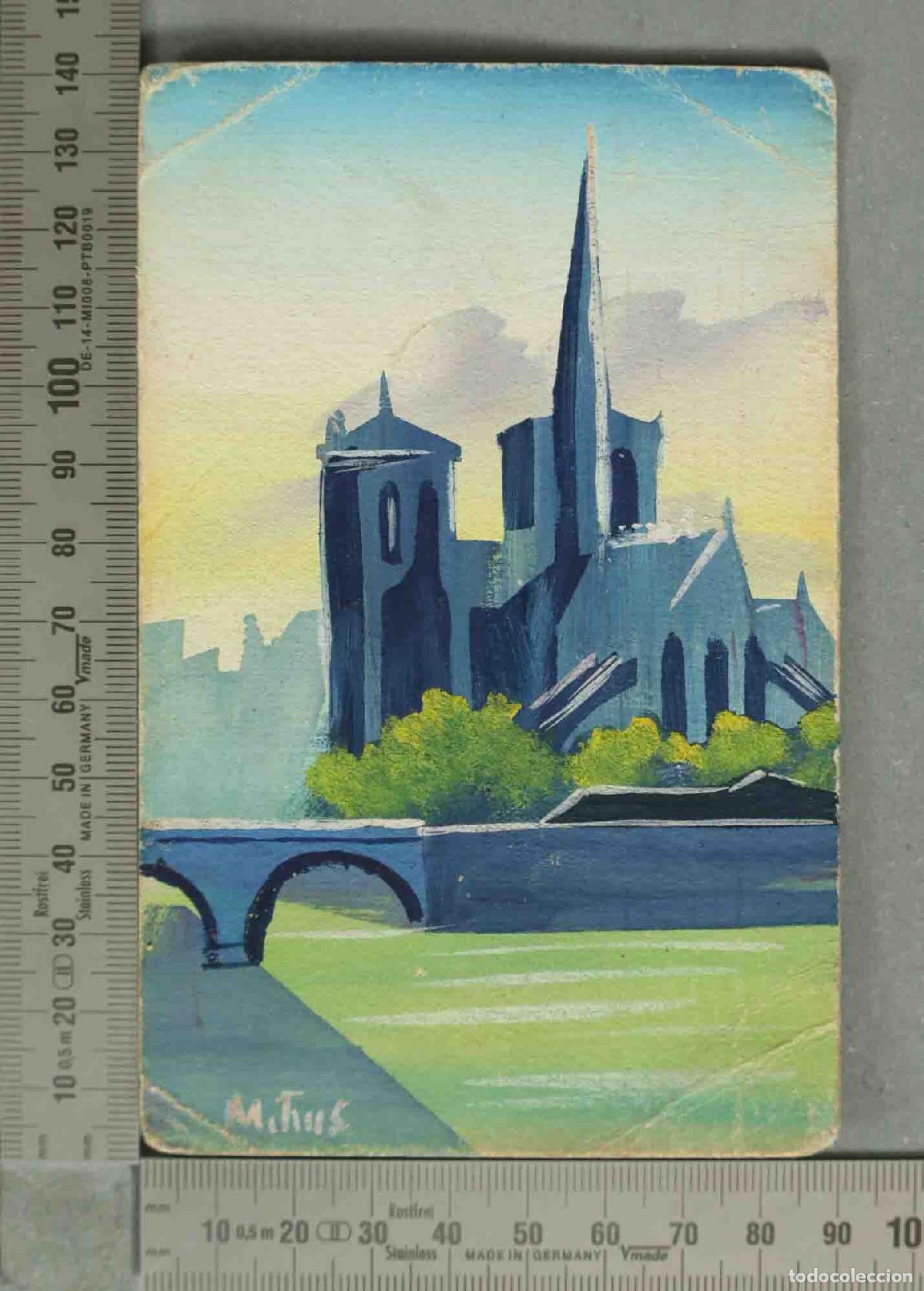Postales: POSTAL. VISTA IGLESIA GOTICA. PINTADA A MANO. FIRMADA.