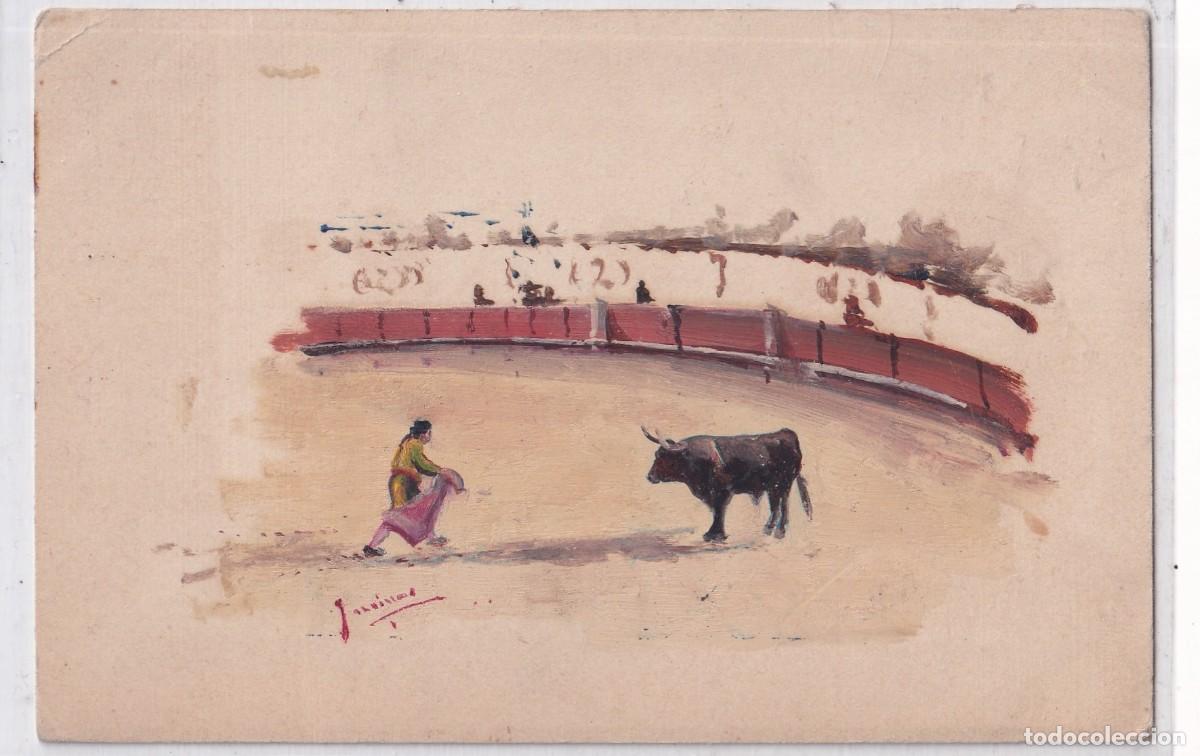 Postales: Postal pintada original. Tem&aacute;tica taurina, torero. Jardines ??? pintor. Reverso sin dividir.