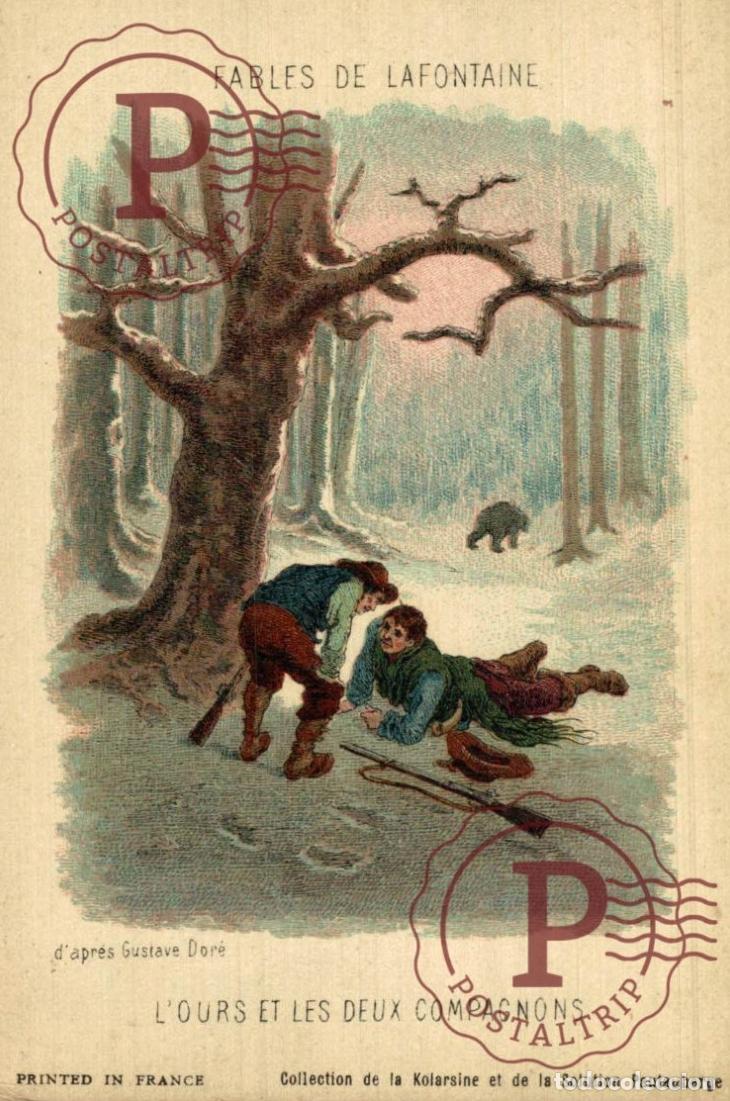 Postales: ILUSTRADA. ILLUSTRATEUR. FABLES DE LA FONTAINE LOURS ET LES DEUX COMPAGNONS GUSTAVE DORE. PUBLI Sol