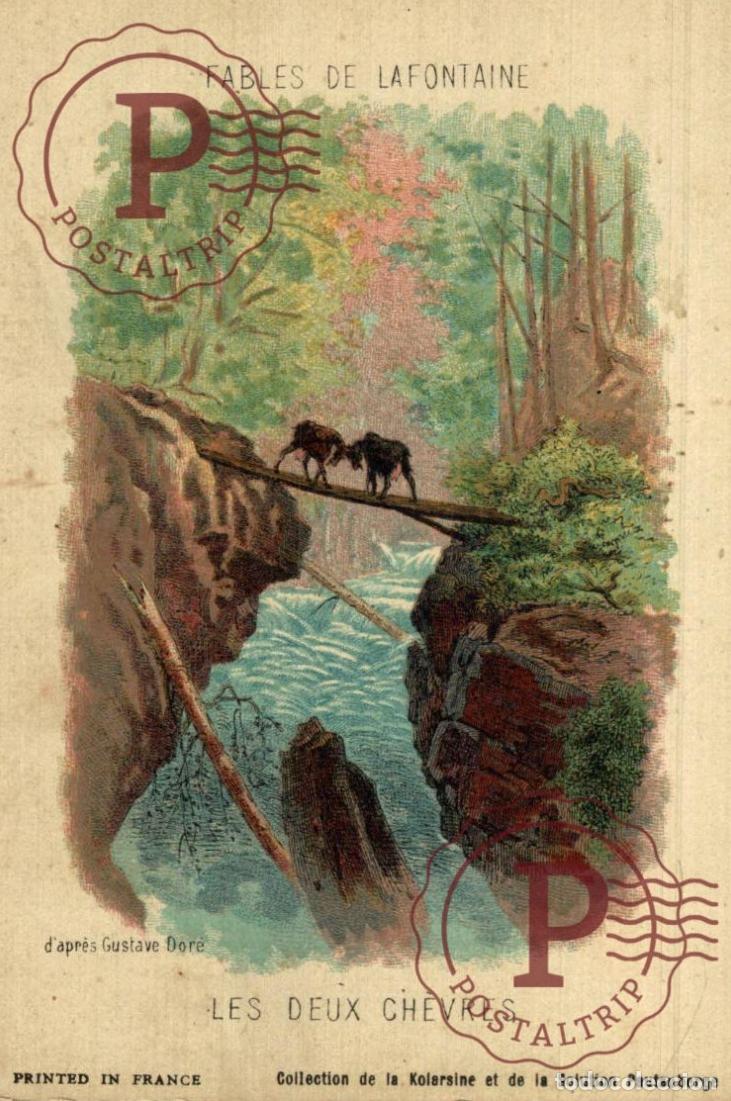 Postales: ILUSTRADA. ILLUSTRATEUR. FABLES DE LA FONTAINE LES DEUX CHEVRES GUSTAVE DORE. PUBLI Solution Pautaub