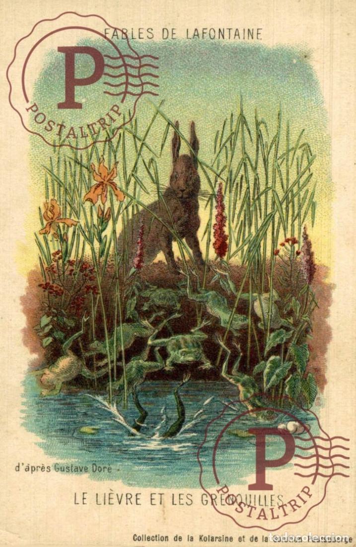 Postales: ILUSTRADA. ILLUSTRATEUR. FABLES DE LA FONTAINE LE LIEBRE ET LES GRENOUILLES GUSTAVE DORE. PUBLI Solu