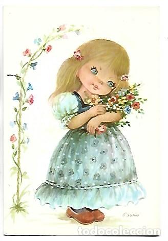 Postales: NI&Ntilde;A CON RAMO DE FLORES SILVESTRES