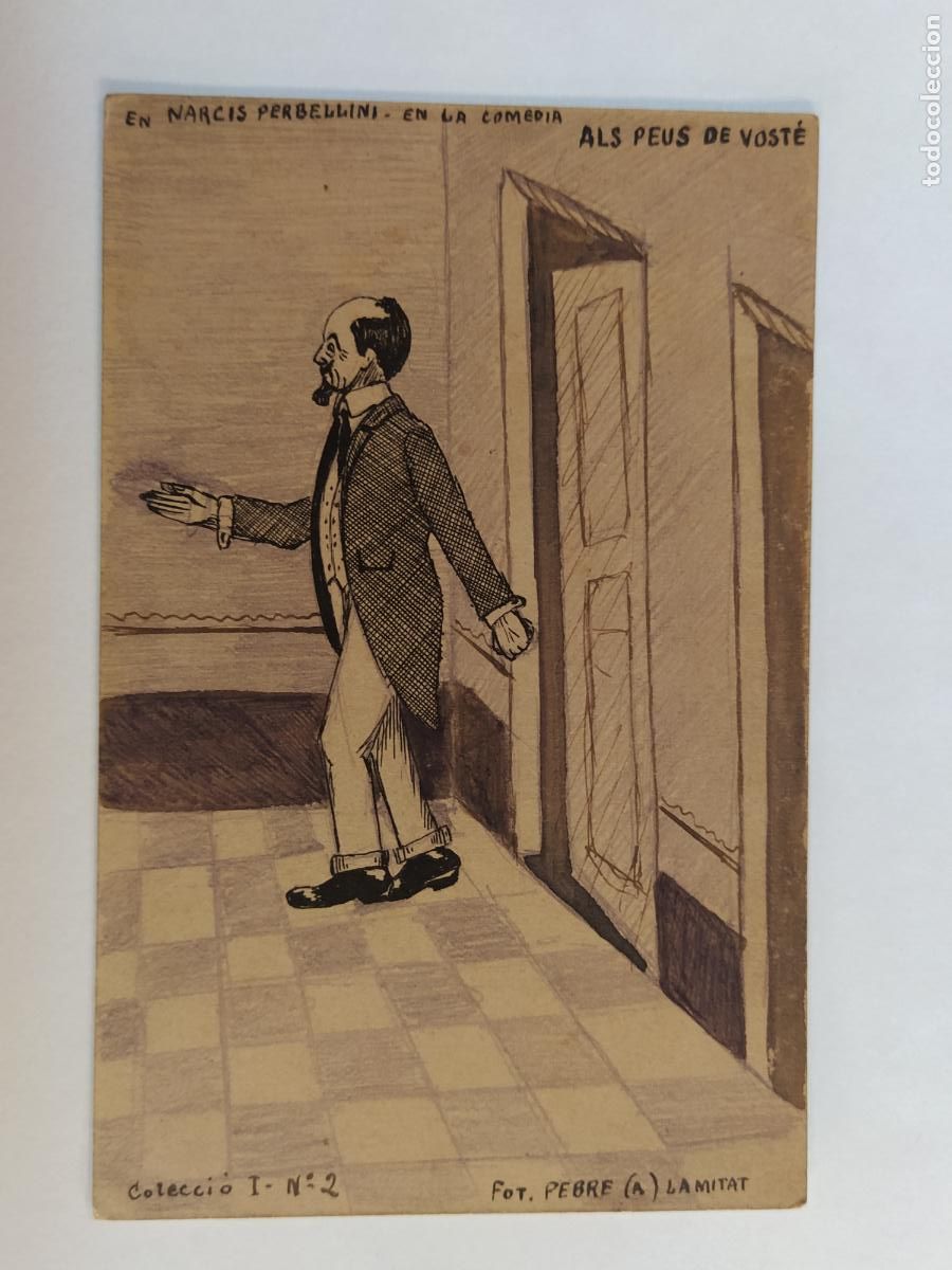 Postales: NARCIS PERBELLINI - DIBUJO ORIGINAL A MANO SOBRE POSTAL ANTIGUA -(116.270)