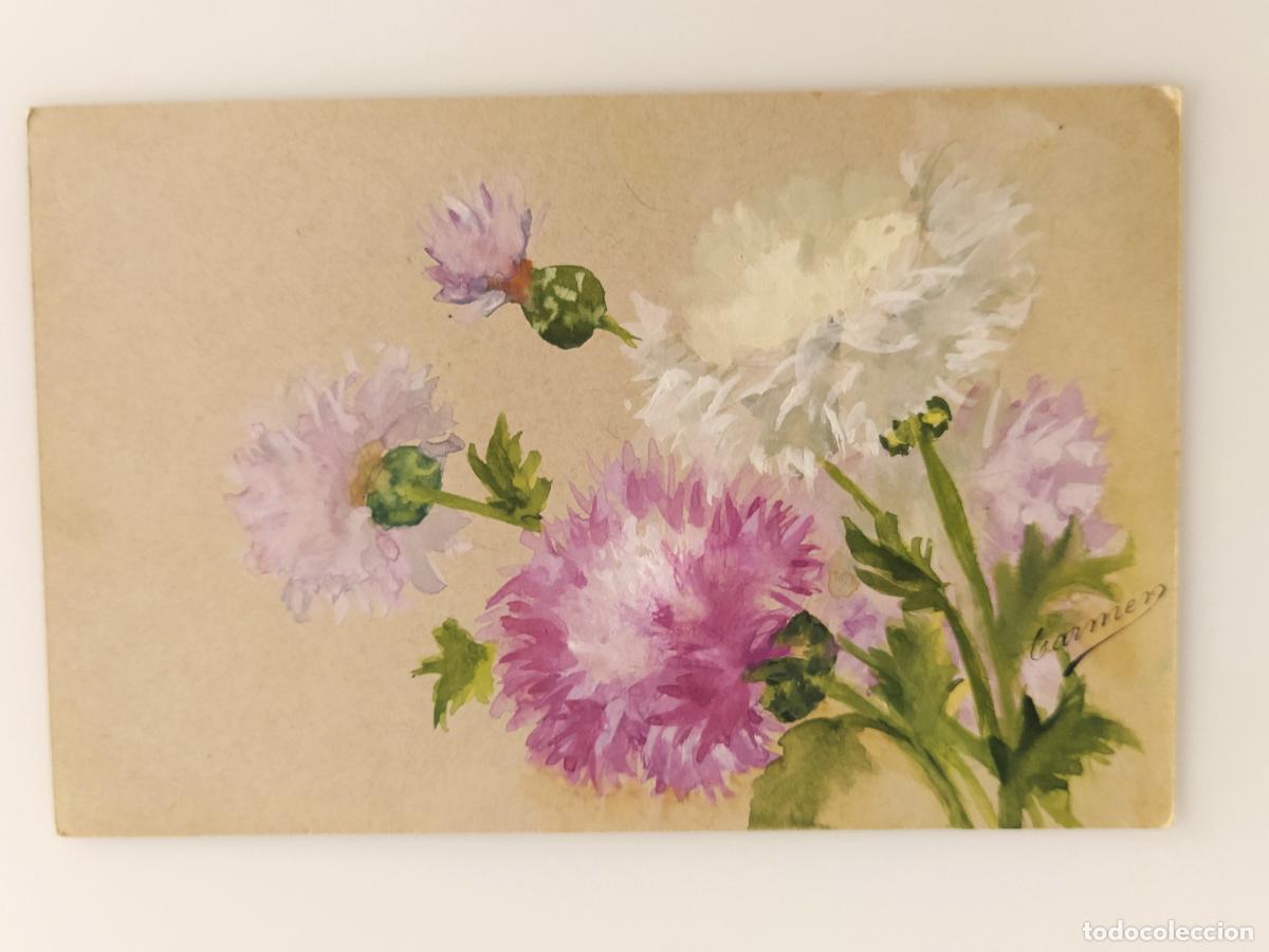Postales: DIBUJO ORIGINAL A MANO SOBRE POSTAL ANTIGUA - FIRMADA POR CARMEN -(116.295)