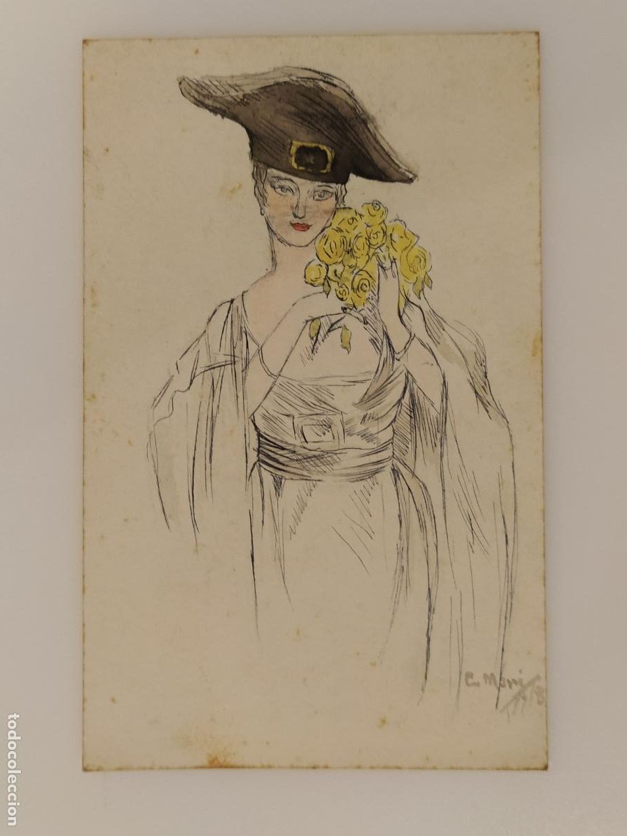 Postales: DIBUJO ORIGINAL A MANO SOBRE POSTAL ANTIGUA -(116.692)