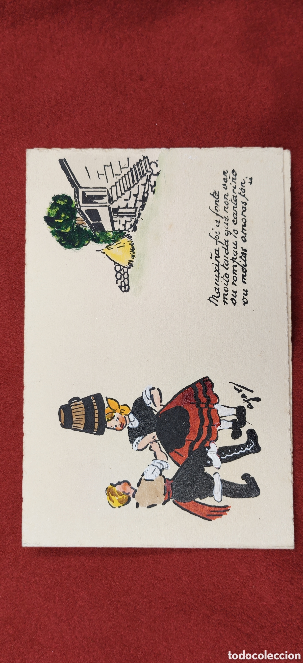 Postales: Tarjeta desplegable antigua GALICIA - Dibujo de &Aacute;LVARO CEBREIRO - &rdquo;Mariuxi&ntilde;a foi a fonte&rdquo; - NUEVA