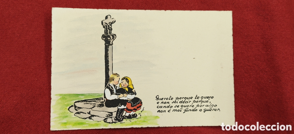 Postales: Antigua Postal Galicia 1962 - Pareja en Cruceiro con Traje T&iacute;pico - Poema en Gallego - La Coru&ntilde;a
