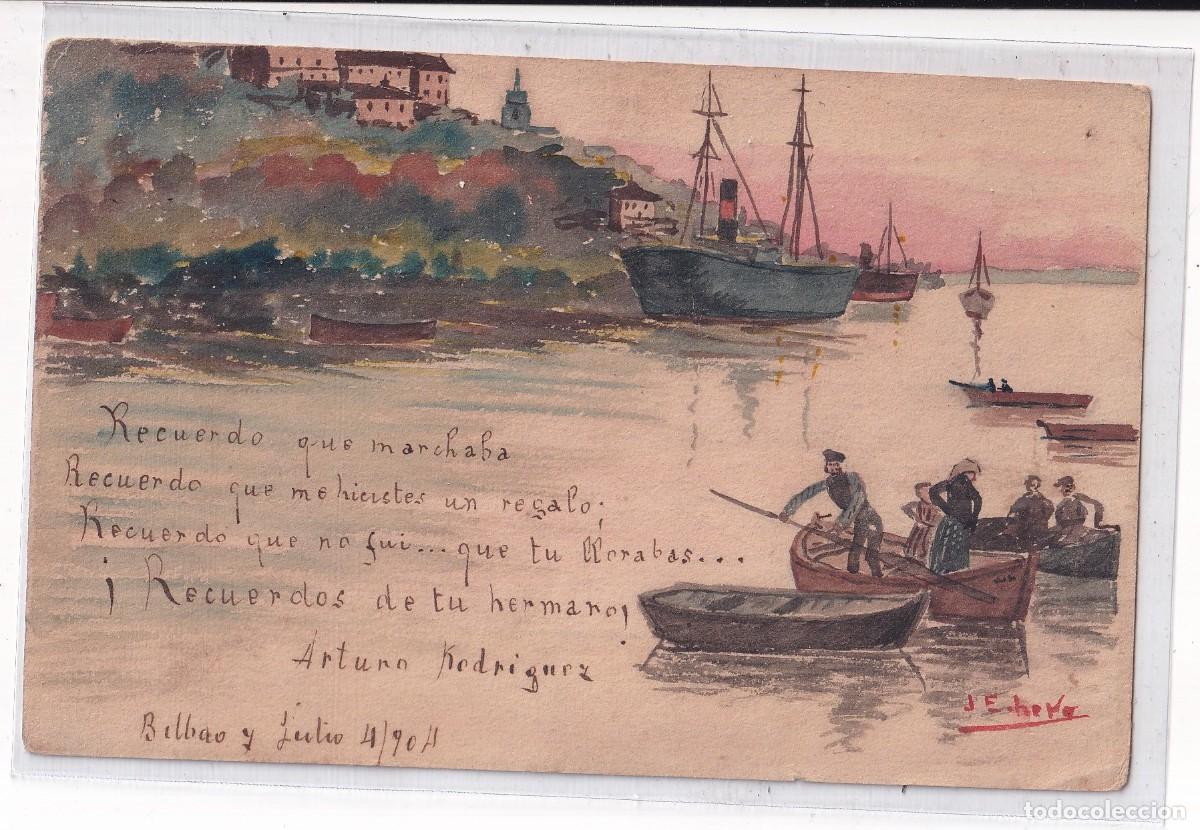 Postales: Postal pintada fechada en Bilbado en 1911