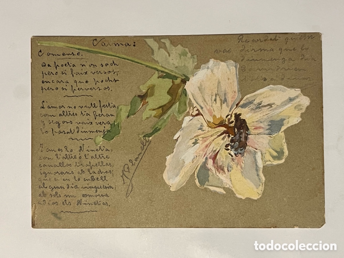 Postales: POSTAL Pintada a mano con Poema dedicado.. Barcelona, circulada (a.1904)