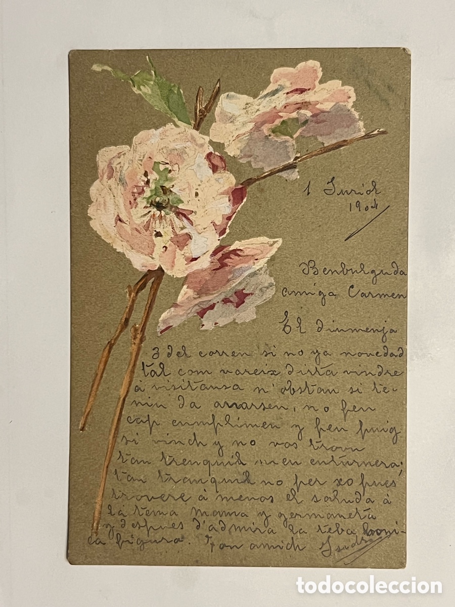 Postales: POSTAL Pintada a mano con Poema dedicado.. Barcelona, circulada (a.1904)