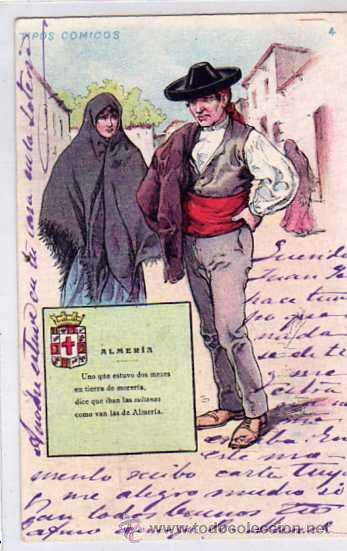 Postkarten: Almeria. Tipos comicos. n&ordm; 154. Palacios Madrid. Reverso sin dividir. Circulada.