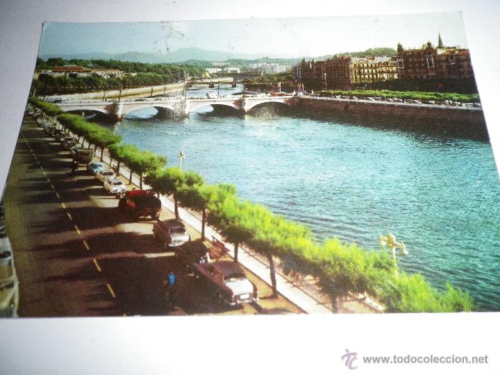 Postales: POSTAL SAN SEBASTIAN  RIO URUMEA Y PUENTES, CIRCULADA A&Ntilde;OS 60