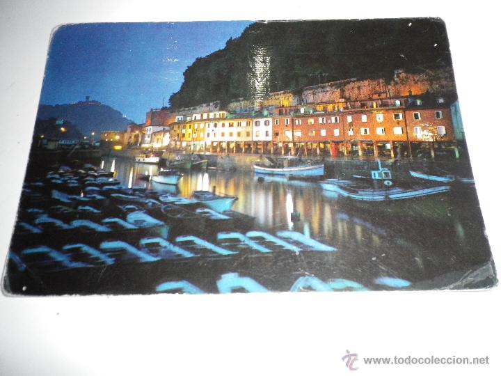 Postales: POSTAL SAN SEBASTIAN PUERTO DE PESCADORES DE NOCHE, CIRCULADA A&Ntilde;OS 60