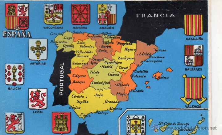 Postales: ESPA&Ntilde;A MAPA ESCUDOS REGIONALES - Foto 1