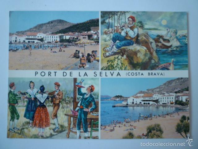 Postais: POSTAL PORT DE LA SELVA (COSTA BRAVA) CON IMAGENES DEL PUEBLO Y DE TRAJES TIPICOS.