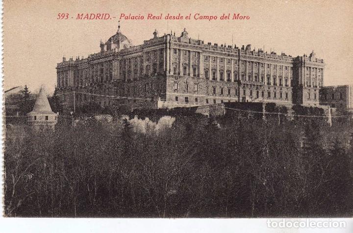 Postales: PALACIO REAL DESDE EL CAMPO DEL MORO (MADRID) FOTOTIPIA CASTA&Ntilde;EIRA N&ordm; 593
