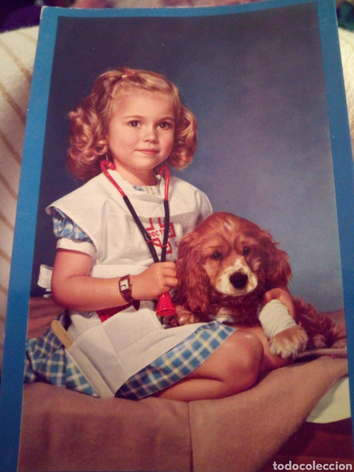 Postais: Postal ni&ntilde;a con perro circulada