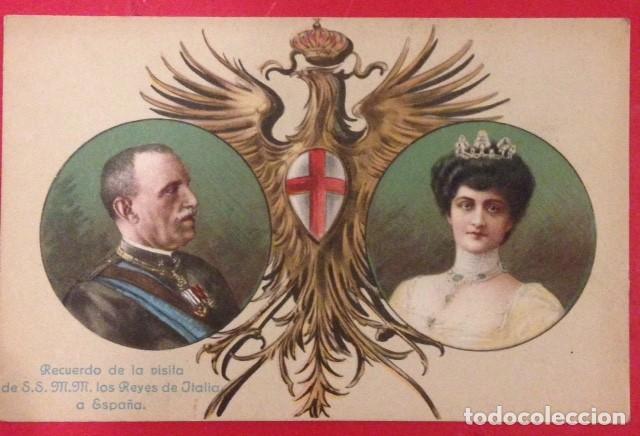 Postales: ANTIGUA POSTAL  RECUERDO DE LA VISITA DE SS.MM. REYES DE ITALIA A ESPA&Ntilde;A