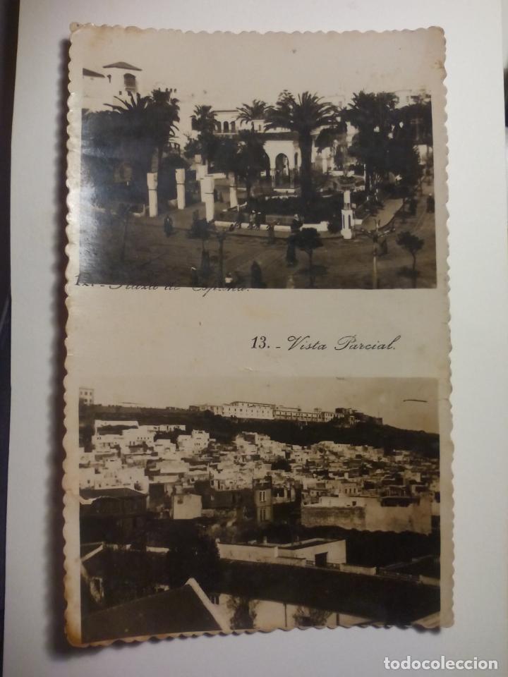 Postales: POSTAL ANTIGUA N&ordm; 12-13 TETUAN A&Ntilde;OS 50, PLAZA DE ESPA&Ntilde;A Y VISTA PARCIAL POSTCARD MARRUECOS.